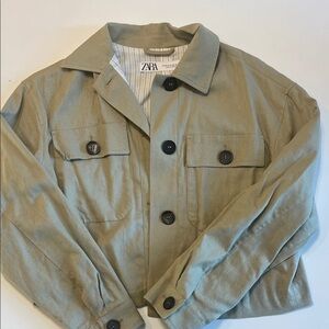 Zara Khaki Button-Up Jacket